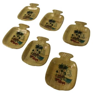 Guam Bamboo Drink Saucer Chataku Coaster Souvenir Vtg 6pc Brown Palm Tree L388 - Picture 1 of 11