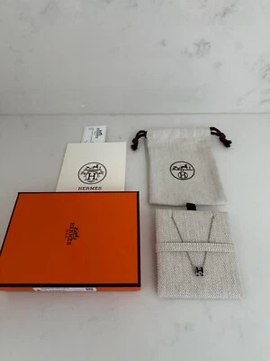 全新 Hermes Mini Pop H 吊坠项链 黑色 带钯五金件 — 第 1/4 张图片