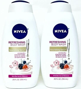 2 Bottles Nivea 20 Oz Refreshing Nourish Serum Wild Berries & Hibiscus Body Wash - Picture 1 of 1