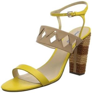 NEW CHARLES DAVID Sz9US JUNGLE HIGH HEELS SANDALS LEATHER YELLOW/NUDE - Picture 1 of 6