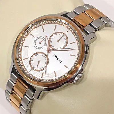 FOSSIL ES3356 CHELSEY BRILLO CARA PLATEADA ORO ROSA ESTUCHE BANDA DAMAS 2 TONOS RARO Foto 1 de 4