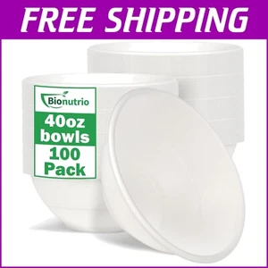 40oz Compostable Large Disposable Bowls - 100 Pack Eco-Friendly Dining Choice - Picture 1 of 8