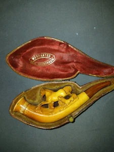 Antique Carved MEERSHAUM Horse & Hound Pipe With Original Case - Picture 1 of 2