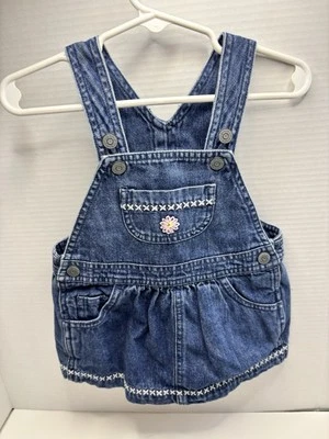 Mono de mezclilla con flores a cuadros rosa y blanco genuino de colección para niños niñas Foto 1 de 4