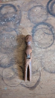 Rare Antique Early Primitive Hand Carved Folk Art Man Doll Clothes Pin 5" OOAK - Image 1 of 4
