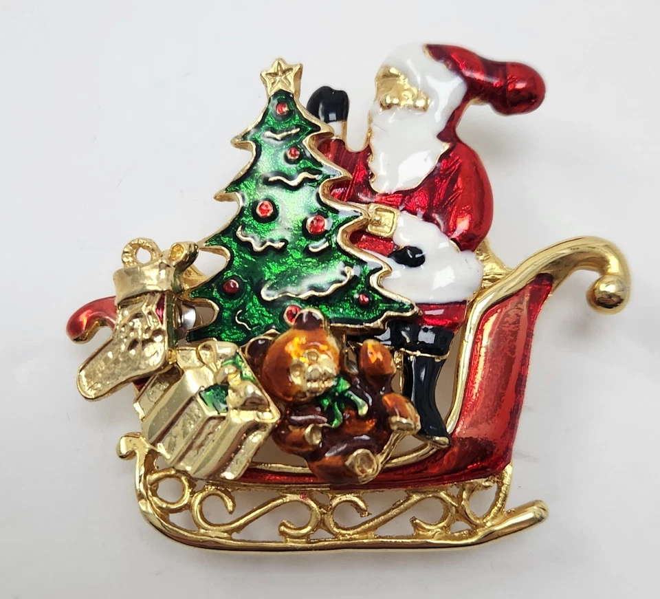 Juego de broches navideños esmaltados en trineo de Papá Noel con 5 pendientes o alfileres Foto 1 de 4