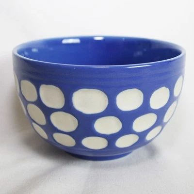 Anthropologie Cereal Bowl Darling Dots Soup Nuts Dip Cobalt Blue White New - Image 1 of 4