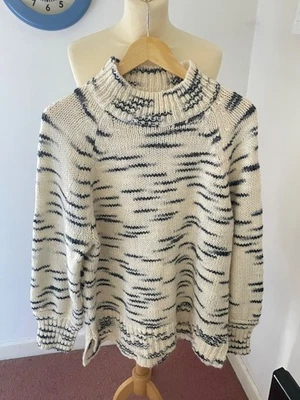 WHITE STUFF LONG HI NECK BLK & WHITE WOOL MIX JUMPER SIZE 20 - Image 1 of 4