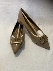 Tory Burch GEORGIA Pointed Toe Flats Almond Flour Beige Patent Leather Size 7 - Picture 1 of 10