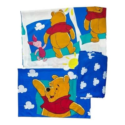 Vtg 90s Disney Winnie the Pooh Piglet Sheets Twin Bed 3 Piece Cloud Ensemble Set - Image 1 of 4
