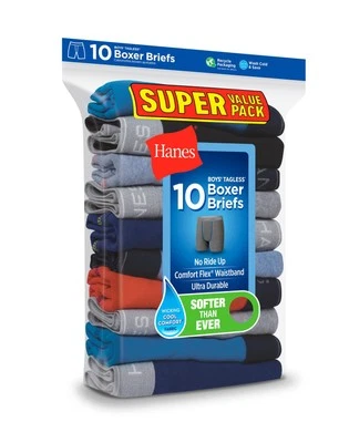 Hanes Boys Dyed Boxer Briefs 10-Pack Cool Comfort Flex Waistband Tagless S-XL - Image 1 of 4