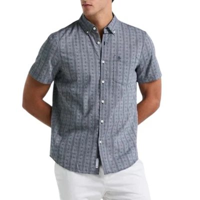 Original Penguin Men's Dobby Geo Shirt Blue Patterned Short Sleeve Shirt Size XL - Image 1 of 4