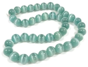 38 Fibra óptica de vidrio ojo de gato verde turquesa 10 mm. Cuentas redondas suaves 2590 - Imagen 1 de 4
