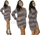 Miniabito donna maglione Maxipull vestito abito lana paillettes Scollo a V  3655