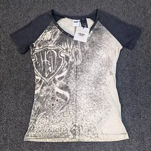 NEW Harley-Davidson Y2K Affliction Graphic V-Neck Top Sz Small 50$ - Picture 1 of 9