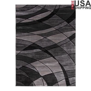 Gray Abstract Indoor Area Rug Stain Fade Resistant Easy Clean Modern Design New - Picture 1 of 6