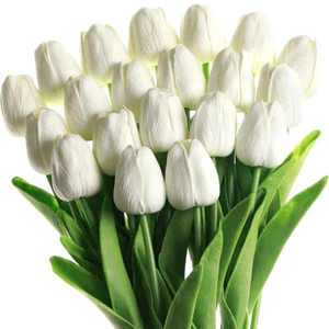 20pc Artificial Tulips Real Touch Latex Fake Flowers Bouquets Wedding Home Decor - Picture 1 of 20