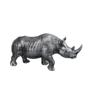 Nashorn Rhino Deco Gartenfigur Silberfarben aus Kunstharz L: 95 cm -11640- - Picture 1 of 6