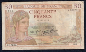 1940 France 50 Francs - P85b - Fine A3 - Picture 1 of 2