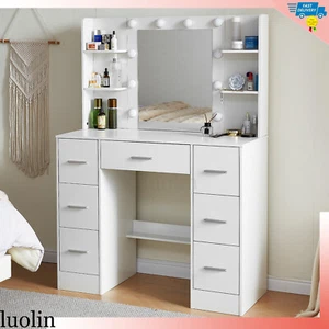 10 Led Mirror Vanity Makeup Dressing Table Vanity Set Woman Bedroom Dresser Desk - Bild 1 von 14