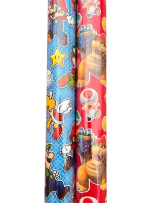 2 rolos de papel de embrulho para presente festa de aniversário de Natal Nintendo Super Mario Bowser - Imagem 1 de 3
