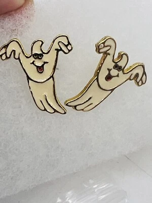 Pendientes Vintage Danecraft Halloween Fantasma Esmalte Firmado Perforado Foto 1 de 3