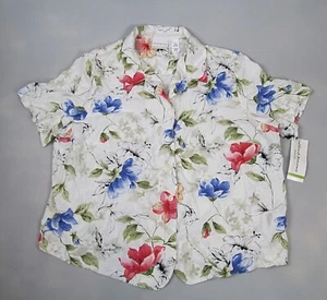 Alfred Dunner Shirt Womens 22W Floral Short Sleeve Button Blouse San Marco Rayon - Picture 1 of 7