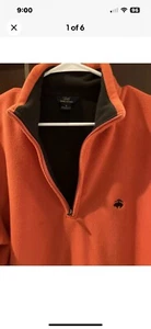 Brooks Brothers Men Orange 1/4 Zip Cotton Sweatshirt Medium Fleece Pullover Logo - Picture 1 of 6