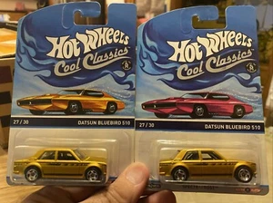 2013 HOT WHEELS COOL CLASSICS DATSUN BLUEBIRD 510 GOLD 27/30 BOTH CARD VARIANTS - Picture 1 of 5