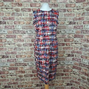 LK Bennett Larga Dress 14 Red Blue Pencil Lined Knee Length Stretch - Picture 1 of 12