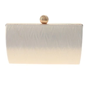 Gold Tone Metal Hardware Frame Glitter Fabric Clutch Evening Bag HSY107-WHT - Picture 1 of 3
