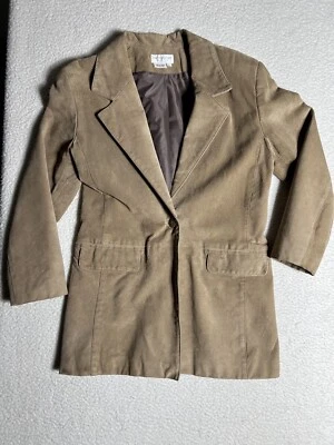 Chaqueta de traje de negocios de gamuza tostada Lew Magram Collection New York talla 6 DEFECTUOSA Foto 1 de 4
