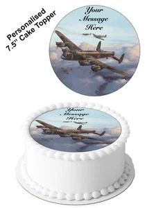 PERSONALISED Cake Topper Vintage Lancaster Bomber Plane Edible Icing 7-8" Circle - Picture 1 of 9