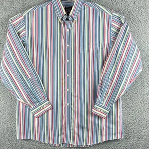 Jos A Bank Shirt Men Large Red Green Stripe Travelers Business Casual Preppy - Picture 1 of 11
