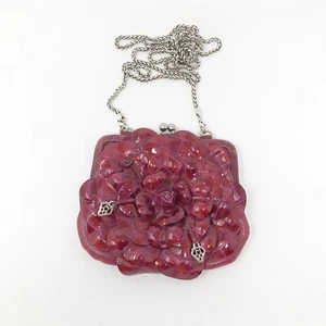 Brighton Women Mini Floral Maroon Colored Leather Crossbody Bag - Picture 1 of 4
