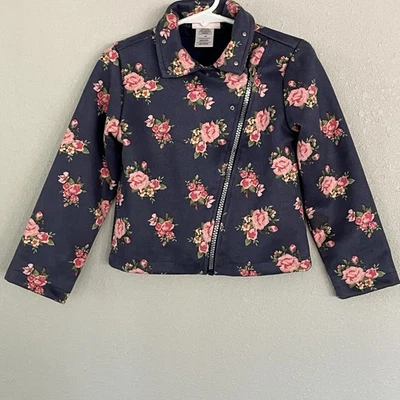 Little Lass Girls Floral Faux Suede Studded Collar Moto Style Jacket Size 4T - Image 1 of 4