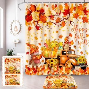 Set Tenda Doccia Autunno Con Tappeti Zucca Ringraziamento Decorazione Autunno 72x72 - Foto 1 di 8