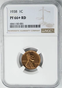 1938 Lincoln Cent 1c PF66+RD NGC 950186-3 - Picture 1 of 5