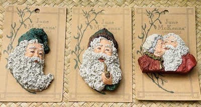 Juego de 3 adornos navideños cabeza de Santa Claus 1995 originales de junio McKenna Foto 1 de 4