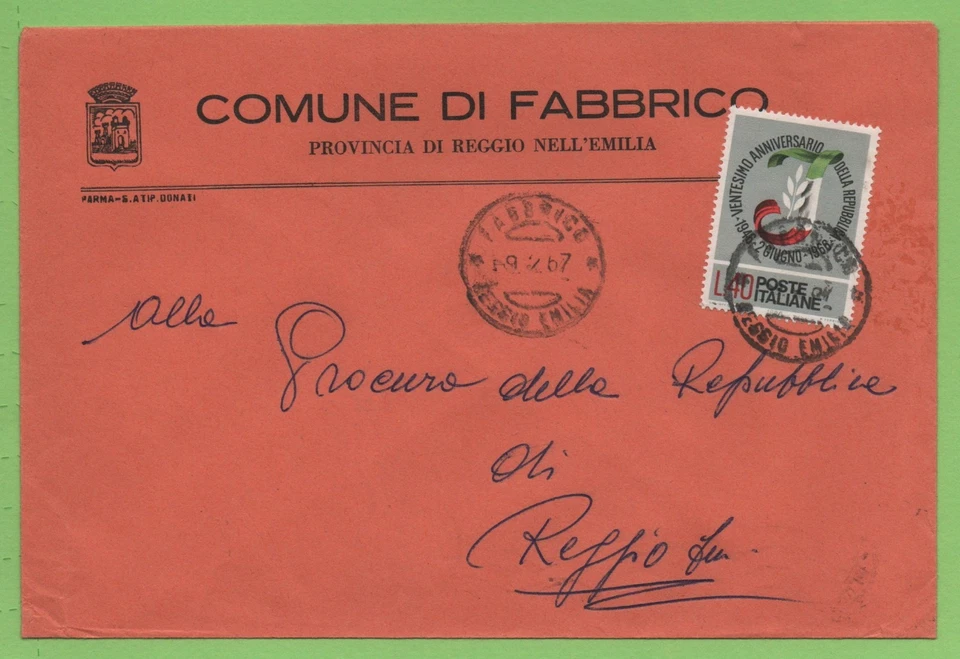 BUSTA STORIA POSTALE LOCALE COMUNE DI FABBRICO N°52 PROV. REGGIO EMILIA - Immagine 1 di 1