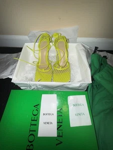 Bottega Veneta Stretch Lace-Up Sandals EU 37.5 7.5 Kiwi Mesh Fishnet High Heel - Picture 1 of 5