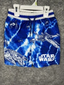 Star Wars Kids Bathing Suit Size 4 Millennium Falcon Blue Board Shorts UPF 50 - Picture 1 of 12