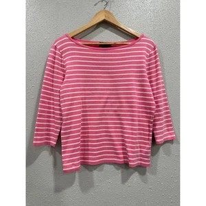 Lauren Ralph Lauren Pink Striped 3/4 Sleeve Boat Neck Top Women's Size M - Picture 1 of 5