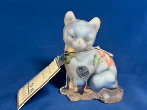 Lenox Clear White Opalescent Glass Cat Figurine with HP Floral & Artist Signed - Picture 1 of 8
