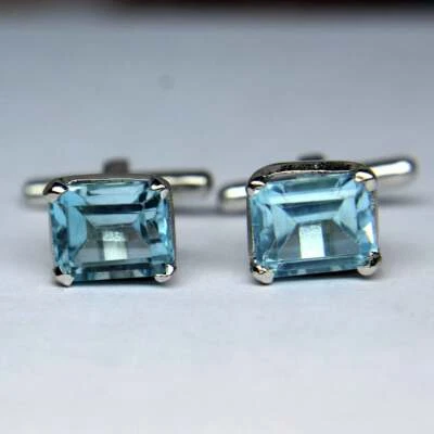 Women's Fantastic Solid 935 Argentium Silver Men's Blue Topaz Octagon Cuff links - Image 1 of 4