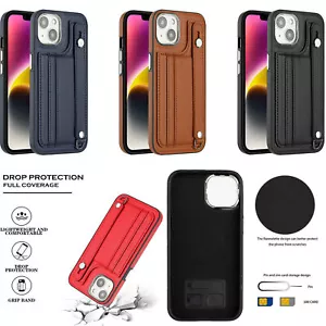 Wristband Leather Card Slot Phone Case For iPhone 11 12 13 14 Pro Max XR XS 7 8 - Picture 1 of 15