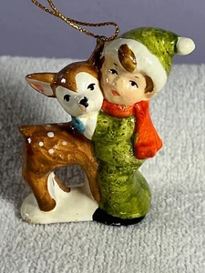Vintage Enesco Christmas ornament boy hugging baby deer fawn MAX7863 - Picture 1 of 6