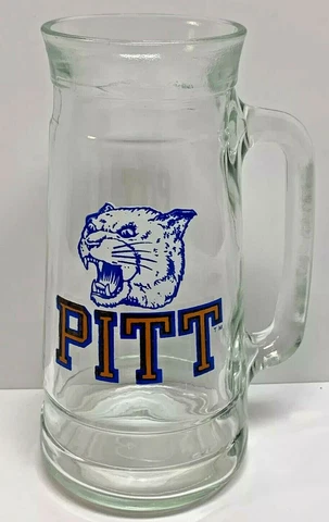 PITT PANTHERS Fisher's Peanuts Glass Beer Mug Stein Logo Spell-out Vintage 1980s Cover