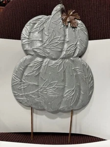 Double Metal Pumpkin Yard Stake Rustic Silver 18" tall - Picture 1 of 4