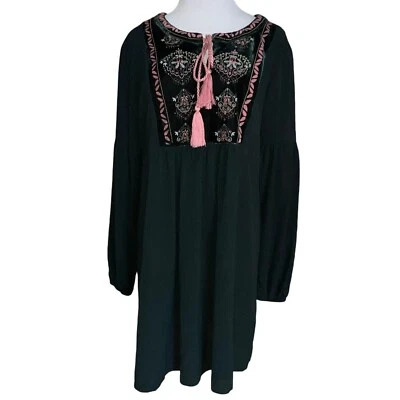 ПОДПИСЬ STUDIO ИЗУМРУД ЗЕЛЕНЫЙ БОГЕМНОЕ SHIFT ПЛАТЬЕ ВЫШИТЫЙ БАРХАТ КИСТОЧКИ СРЕДНИЙ - Изображение 1 из 4